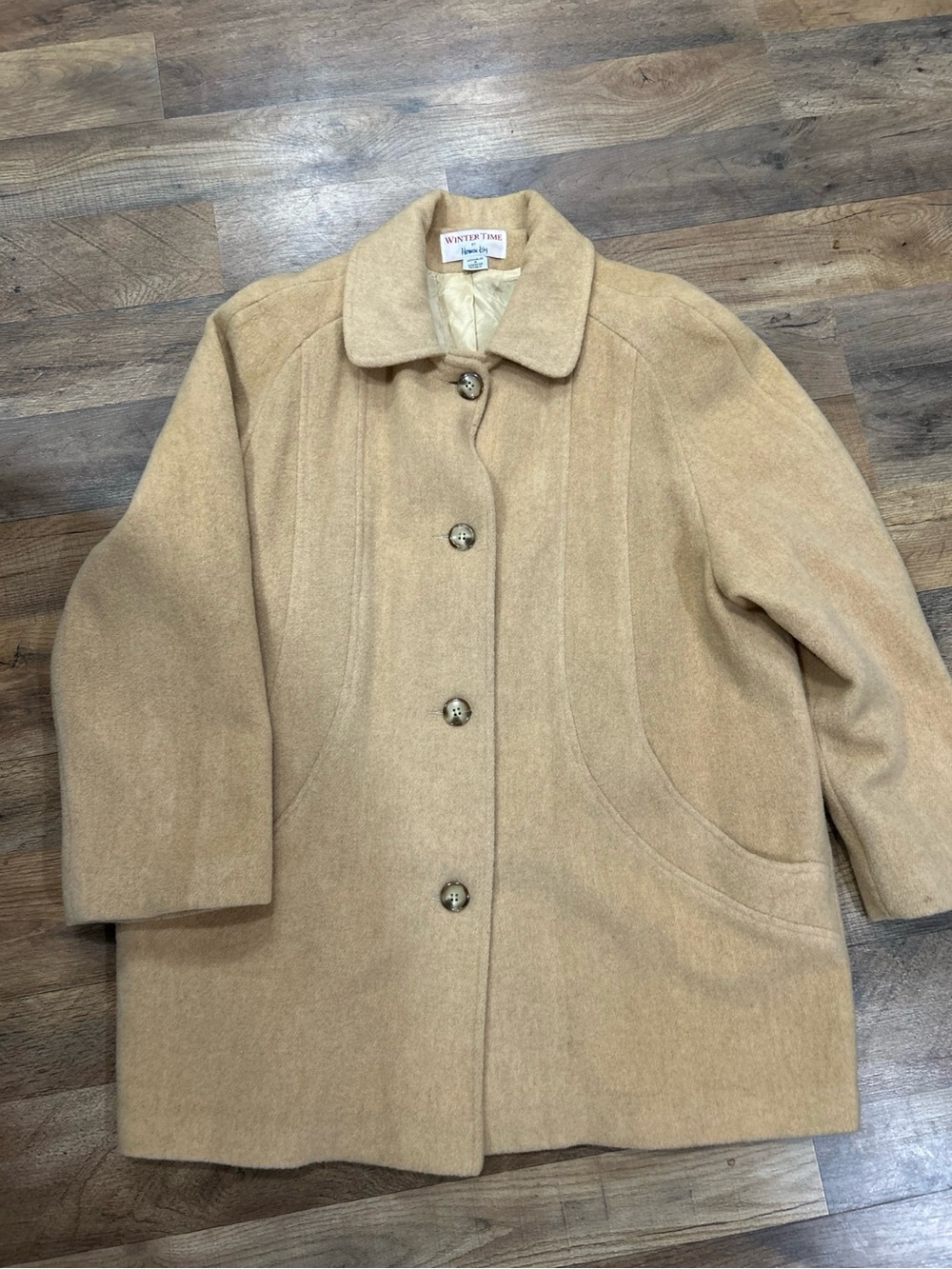 Herman Kay Winter Time 100% Wool Coat Tan Beige Size 14